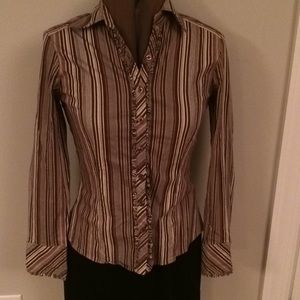 Brown stripped shirt with small ruffles button up